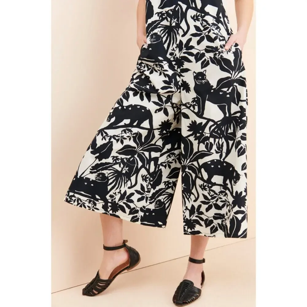 Maeve Chrysanthemum Floral Animal Print Wide Leg Jumpsuit Size L - Picture 6 of 16